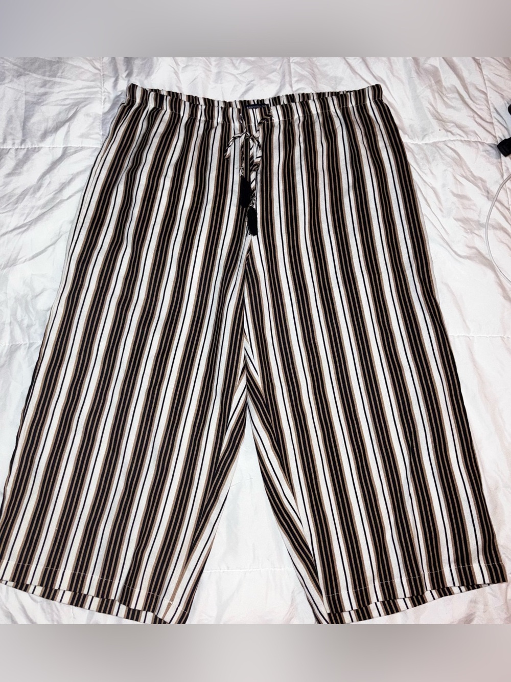 Architect Black and White Striped Wide Leg Linen Capri Pant XL